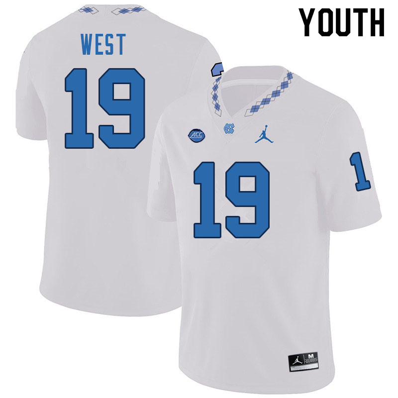 Youth #19 Ethan West North Carolina Tar Heels College Football Jerseys Sale-White